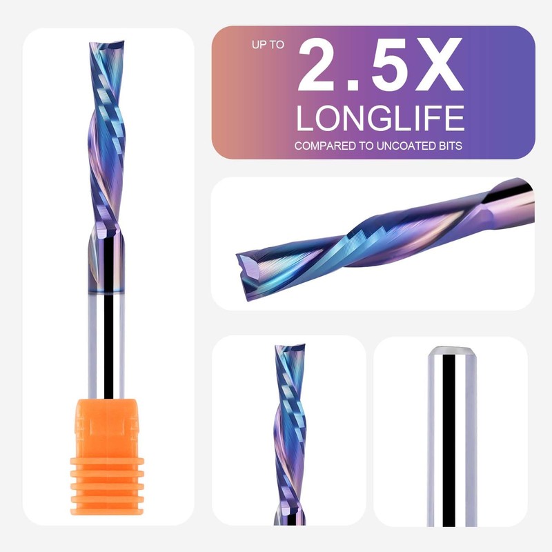 SpeTool 5-Piece Carbide Spiral Downcut CNC Router Bits Set, 1/8