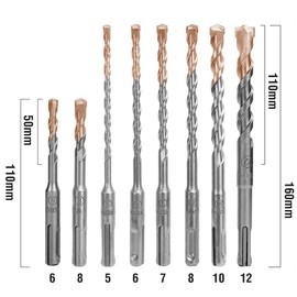 WORKPRO 8-Piece SDS Plus Rotary Hammer Drill Bit Set, Metric Drill Bit, Carbide Tip, for Brick, Concrete, Stone and Cement (Without Nails) - Storage Case