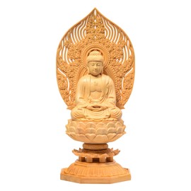 Traditional Sculpture Buddha Statue, Shaka Nyorai, Soto Buddhist Statue, Wood Carving, Cypress Wood, Praying Evil Protection, Shouun Hosa, Octagonal Base (Height 11.0 x Width 4.7 x Depth 4.7 inches