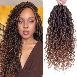 FFDDear 8 Packs Curly Faux Locs Crochet 18 Inch Goddess Locs Crochet Hair Ombre River Faux Locs Synthetic Crochet Braids with Curly Hair Boho Style Crochet Braids (#T30)