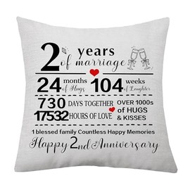 1st Marriage Gift 1 Year of Wedding Anniversary Cushion Cover 1st Anniversary Keepsake Gift for Wife Husband Women Men Couples Families Anniversary Cushion Cover Pillow Case (2nd)