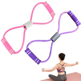 Alwodici 2 Pcs Resistance Bands With Handle 8-Shaped Stretching Bands Latex Shoulder And Neck Home Stretch Band Elastic Rope Back Pink And Purple Stretch Bands For Exercise Exercise And Fitness Tool