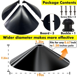 Large Squirrel Baffle for Bird Feeder Pole (19-Inch, Black - Set of 1) 30% Extra-Thick Chew-Proof Design, Easy to Clean Garden Decoration.