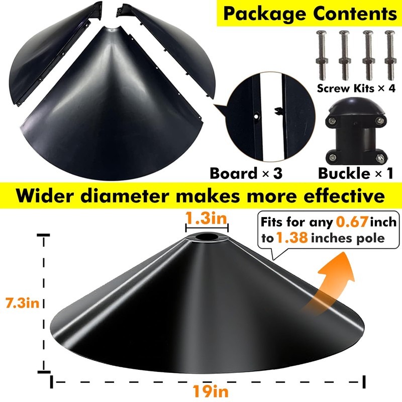 Large Squirrel Baffle for Bird Feeder Pole (19-Inch, Black -