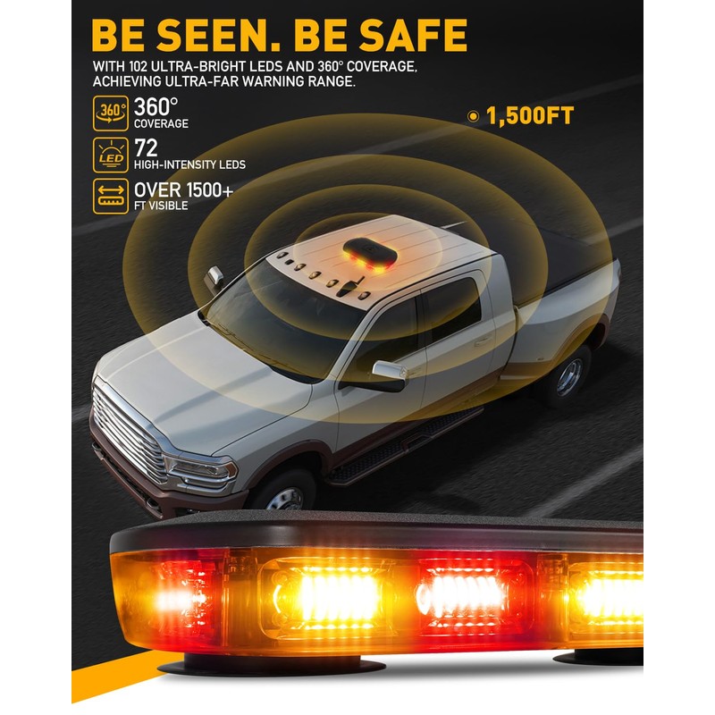 HLauto 700A Rooftop Emergency Strobe Lights Bar, 72 LED Amber