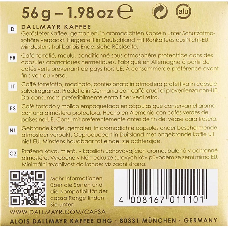 Dallmayr Capsa Prodomo, Coffee Capsule, Arabica, Roasted Coffee, 10 Capsules,