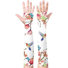 Garden Sleeves for Women Boho Gardening Sleeves with Thumb Holes UV Sun Protection Arm Sleeves for Women - Color: Hummingbird