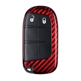 M.JVisun Genuine Carbon Fibre Cover Case Key Shell for Jeep Compass Grand Cherokee SRT Renegade Trailhawk Car Key Fob - A Style - Red