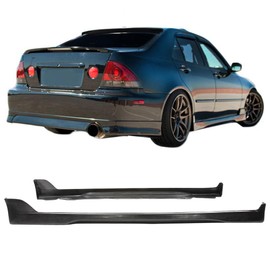 IKON MOTORSPORTS, Side Skirts Compatible with 2001-2005 Lexus IS300, Unpainted Black Side Bottom Line Extension Replacement PU Polyurethane, 2002 2003 2004