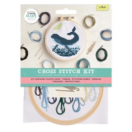 Simply Make Cross Stitch Kit - Whale Design for Kids and Adults, Including Hoop, Embroidery Thread, Fabric and Needle - Perfect for Adult Crafts and Beginners - Starter Cross Stitch Craft Kit