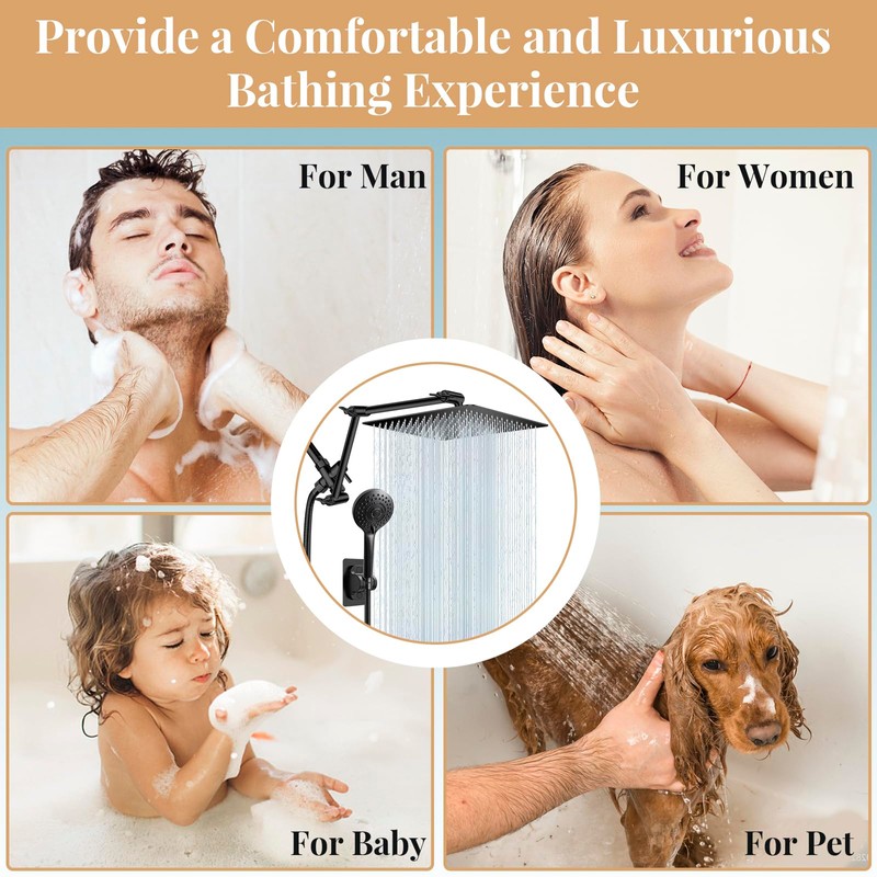 12'' Rain Shower Head with Handheld Spray, Black Shower Head