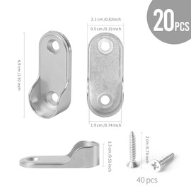 20 Pack Oval Closet Rod End Supports, Dveda Closet Rod Bracket, Wardrobe Closet Rod Holder for 19x35mm Oval Rods, Polishied Chrome Finish with Mounting Screws