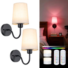 Battery Operated Wall Sconce Set of 2, Rechargeable Wall Sconces with 10000mAh Dimming Magnetic Bulb, Wireless Battery Powered Wall Lights with Pleated for Bedroom Living Room Gallery Hallway,Black