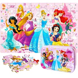 Generic NEILDEN Jigsaw Puzzles for Kids Ages 4-8 Puzzles Packed in Tin Box 60 Pieces Learning Educational Puzzles for Children Girls and Boys, Princess