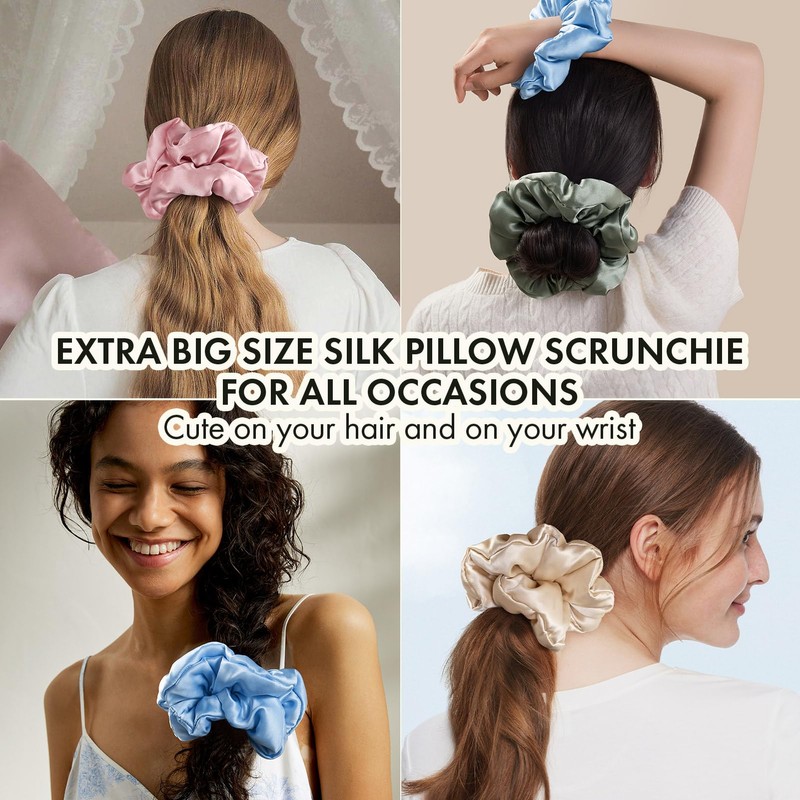 LILYSILK Large Silk Scrunchies for Hair Sleeping Big Silk Hair