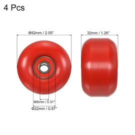 PATIKIL 52mm Skateboard Wheels with Bearings, 4 Pack Street Wheels for Skateboards Cruiser Wheel Replacement 95A, Red