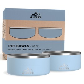 ALPINE Set of 2 Stainless Steel Dog Bowls, Non Slip, Metal Pet Bowl for Food and Water, Double Walled Insulated, Rustproof, Dishwasher Safe (64 oz, Sky Blue)