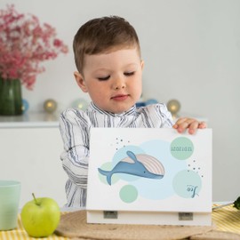 LAUBLUST Children's Cutlery with Name Engraving - Whale UV Print & Gift Box White | Cutlery with Name - Christening Gift for Children - Christening Gifts for Boys and Girls | Stainless Steel -