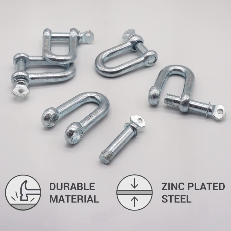 (Pack of 2) Galvanised Steel Shackles 10mm Shackle Clip with