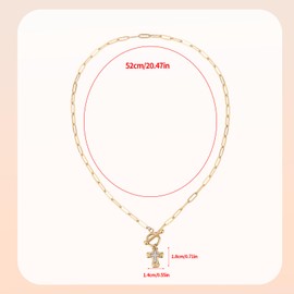 Mikovivi Hammered Cross Necklace, Gold Chunky Cross Pendant Necklace Trendy Jesus Religious Christian Jewelry Gift for Woman