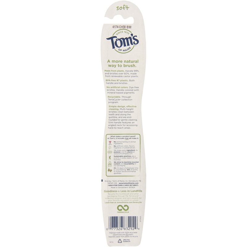 Tom's of Maine Adult Dye Free Toothbrush Soft Bristles, 1