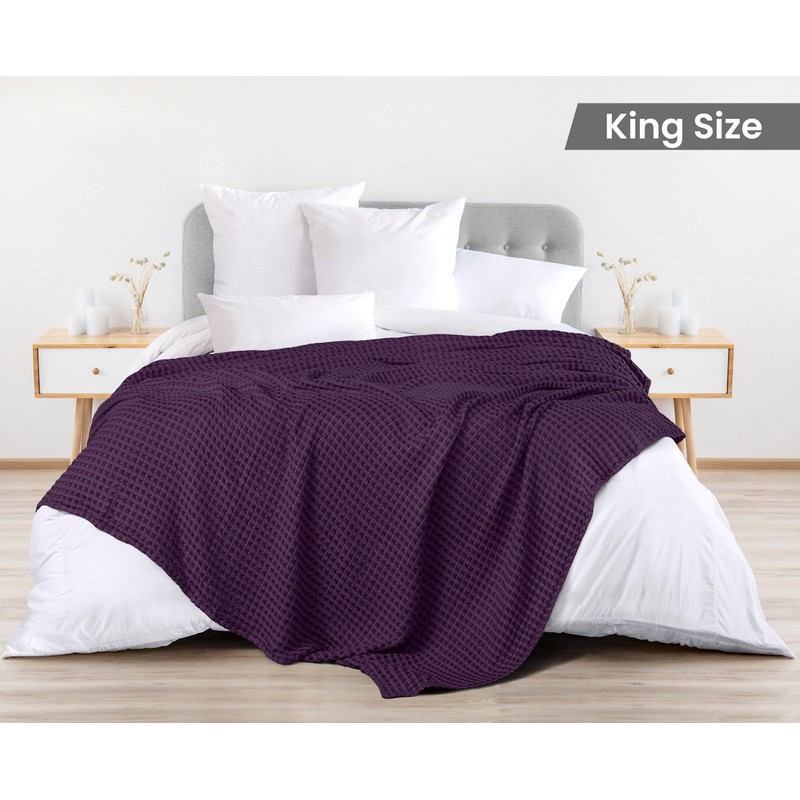 Utopia Bedding Cotton Waffle Blanket 300 GSM (Plum - 90x108