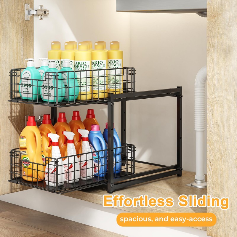 Under Sink Organizer, 2-Tier Pull Out Cabinet Organizer, Kitchen Bathroom