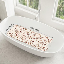 SHUCHING Brown Bath Mat for Tub Non Slip-40x16 Inch, Leaves