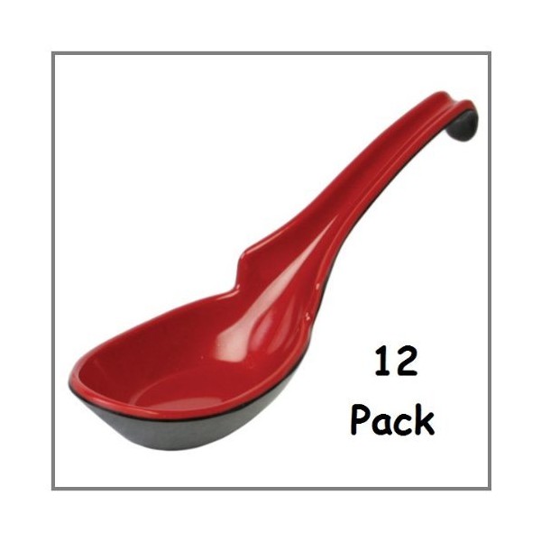 JapanBargain 2397, Pack of 12 Soup Spoons Japanese Soup Spoons Chinese Soup Spoons Rice Spoons Pho Spoons Ramen Soup Spoons Wonton Soup Spoons, Black and Red, Notch and Hook Style