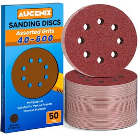 Aucenix 50 pieces sandpaper 125 mm Velcro: 8 holes sanding discs 40/60/80/120/150/180/240/320/400/600 different grits - sanding sheets for random orbital sanders for metal wall wood