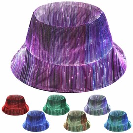 Geyoga Mardi Gras Hat LED Rave Hat Light up Crazy Hat 7 Colors Glowing in The Dark Party Hat USB Charging for Men Women(Black,Bucket)