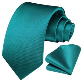 Enlision Solid Men's Wedding Ties and Pocket Square Set Plain in Various Colours, C-Teal
