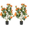 38 inch 2 Pack Artificial Orange Camellia Trees in Pot