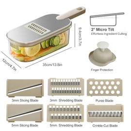 Multifunctional Vegetable Slicer 6-in-1 - Mandolin, Julienne Cutter, Cucumber Slicer, Potato & Onion Slicer, Grater - Compact, Grey