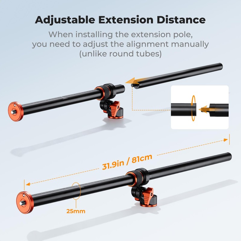 K&F CONCEPT 32" Horizontal Tripod Extension Arm, Aluminum Alloy 2-Section