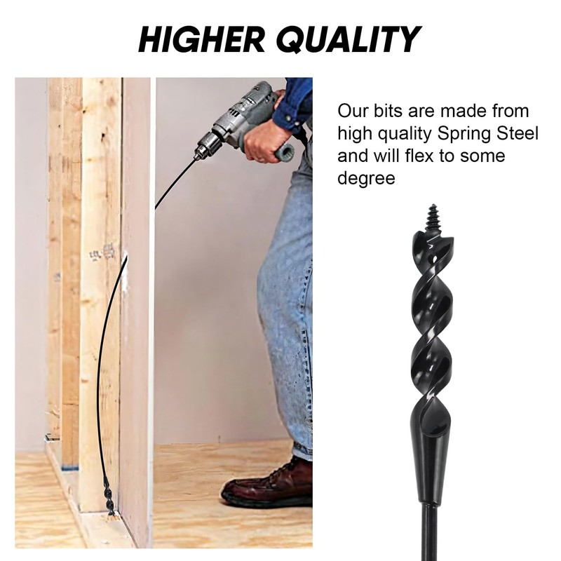 HUAALIUCHE 54"×1/2"×3/16" Flexible Installer Drill Bit - Long Auger Bit
