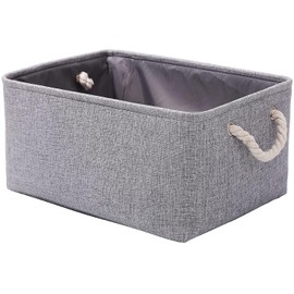 Patvingot Storage Baskets 14.1” x 10.2” x 7” for Shelves,Canvas Storage Boxes with Handles, Fabric Storage Bins for Organizing Home and Clothes, Office(Medium- 3 Pack, Grey)