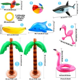 18 Pcs Inflatable Palm Coconut Trees Beach Pool Toys Blow Up Flamingo Banana Beach Balls Shark Dolphin for Pool Party Themed Party Supplies Hawaiian Luau Tropical Summer Beach