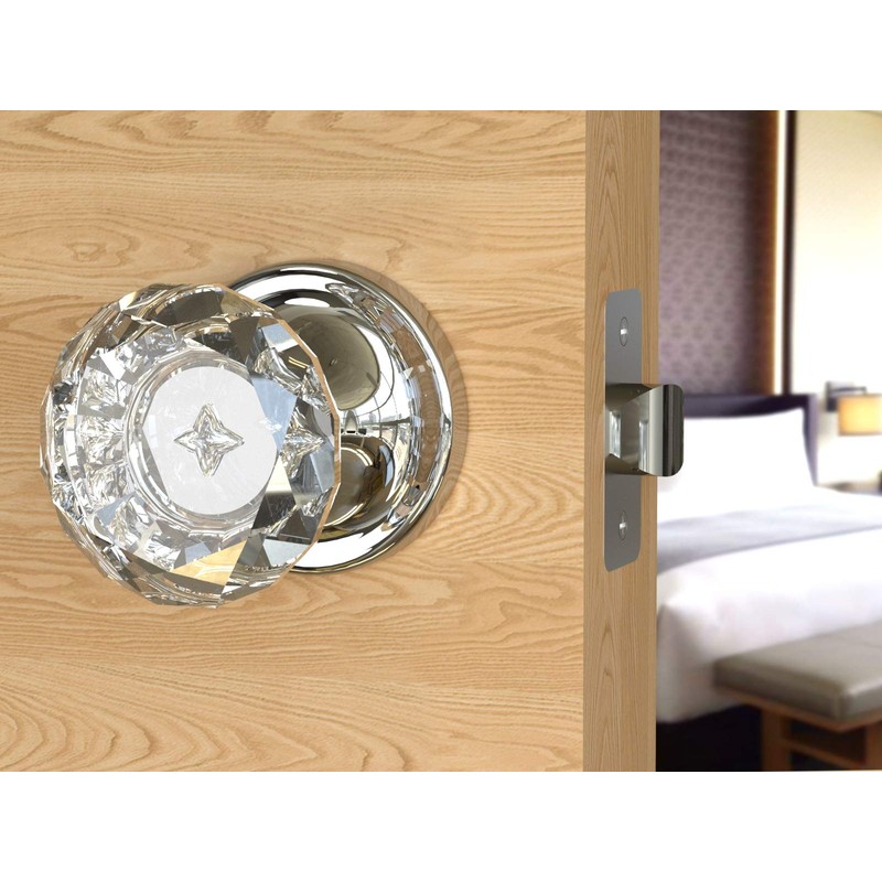 Privacy Diamond Round Brilliant Crystal Door Knobs Polished Chrome Round
