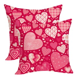 OFIRD Valentine's Pillow Covers 18x18 Pack of 2 Pink Love Heart Throw Pillow Covers Valentine's Day Mother's Day Anniversary Decorative Gift Pink Pillowcase Square Linen Cushion Case for Home Sofa