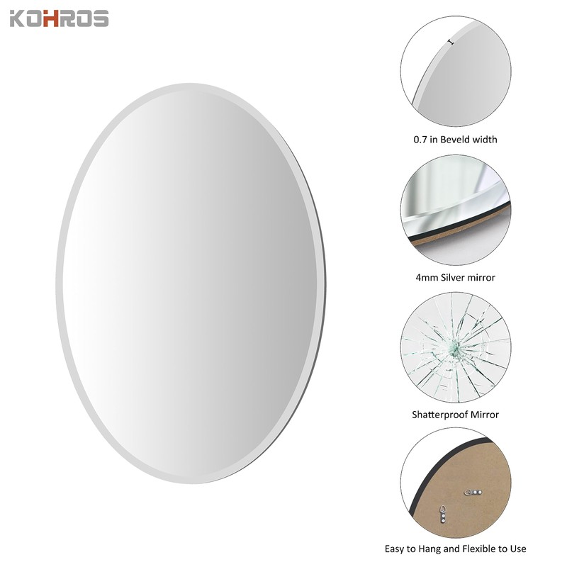 KOHROS Bathroom Mirrors for Over Sink - Oval Frameless Mirror