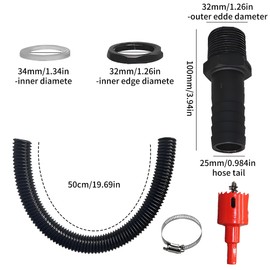 Water Butt Connector Kit, Water Butt Hose Pipe Connector Rain Barrel Linking Kit, 50cm Connection Hose 2 PCS 25mm Connectors and Accessories Rain Butt Connector for Rainwater Barrels
