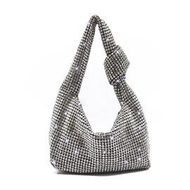Miuco Women Knotted Handbag Sparkly Rhinestone Hobo Dumpling Bag Diamond Glitter Evening Clutch Purse, Silver