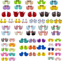 122 PCS Mini Ducks Resin,Colorful Multiple Styles Tiny Animals,Little Small Cute Duck Decoration Pattern, Sunglasses, Shiny, Proud, Angel, Demon Ducks Doll House Landscape Decoration DIY