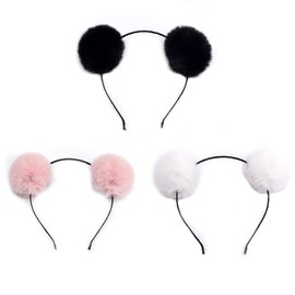 Pack of 3 Furry Bobble Bear Ears Soft Cute Headwear Plush Headband for Women Girls Color Random