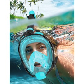 W WSTOO Full Face Snorkel Mask Adults,Suitable for Beginners Dry Top Snorkeling Gear,Can Your Mouth or Nose to Breathe,180 Degrees Panoramic View,Anti-Fog Anti-Leak,Summer Travel and Vacationing Gifts