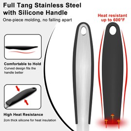 POTWIY Grill Tools Set with Metal Grill Spatula and Tongs, Thicked Stainless Steel BBQ Grill Accessories for Outdoor Grill, Full Tang Silicone Handle, Grilling Tools Barbecue Accessories for Cooking