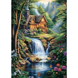 GHHKUD Diamond Painting Kits Landscape for Adults, DIY 5D House Diamond Painting, Full Drill Waterfall Diamond Art Kits Art Pictures for Relaxation Gifts Home Wall Decor 30x40cm
