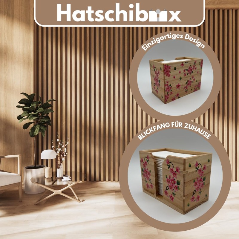 Hatschibox Flower Edition, Handkerchief Box - Stylish Tissue Box, Refillable