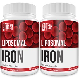Liposomal Fe Iron Supplement for Women, 65 mg Iron Supplement with Folic Acid & Vitamin B12 for Men, Daily Blood & Energy Support for Adults Iron Deficiency 60 Softgels (2 Bottle)